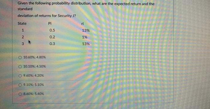  Given the following probability distribution, what are the expected return and