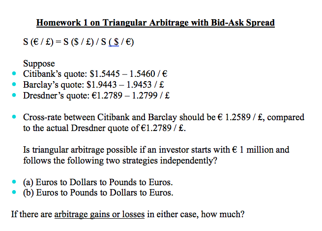  Homework 1 on Triangular Arbitrage with Bid-Ask Spread S(E/E)-S (S/E)/S (s/e)