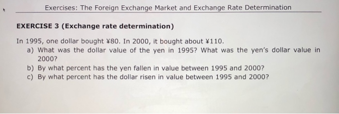 possible Exercises: The Foreign Exchange Market and Exchange Rate Determination EXERCISE 3