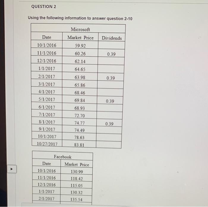  Using the following information to answer question 210 Question 2: Calculate