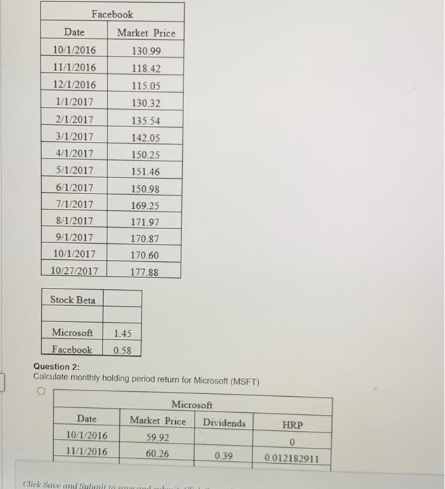 monthly holding period retum for Microsoft (MSFT) Question 2: Calculate monthly holding