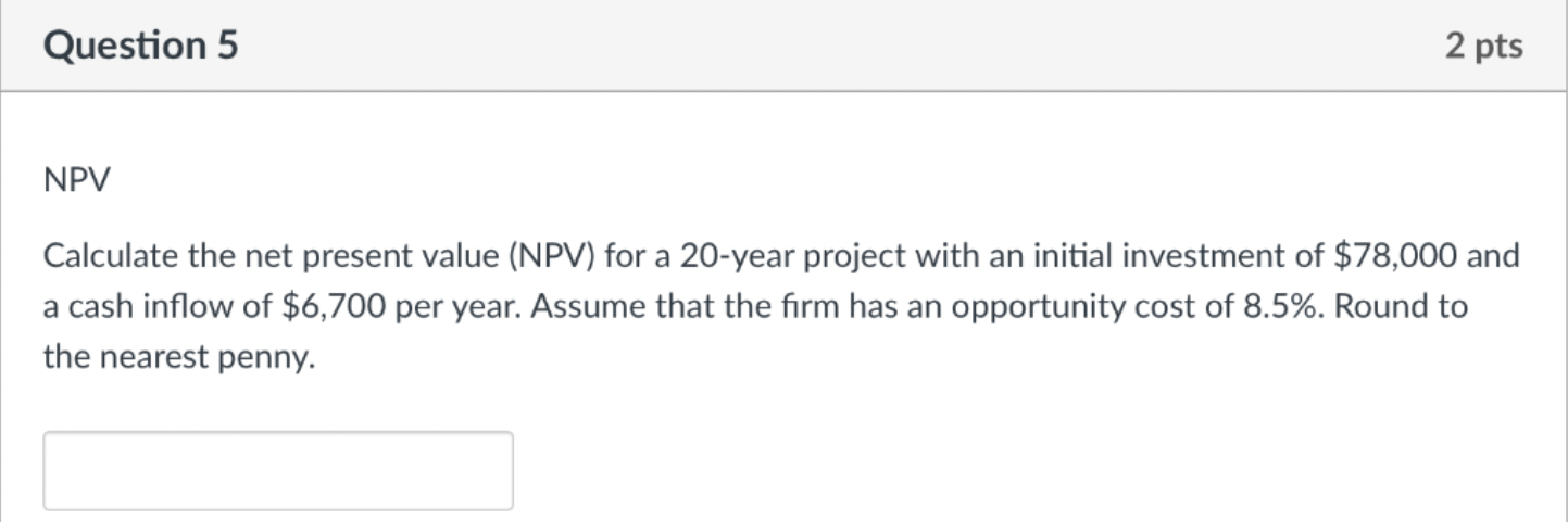 Calculate the net present value (NPV) for a 20 -year project