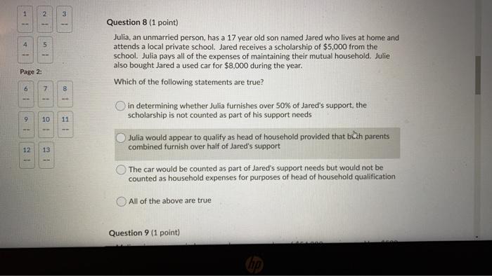  1 2 3 4 5 Question 8 (1 point) Julia, an
