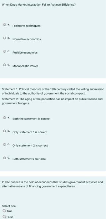  When Does Market Interaction Fail to Achieve Efficiency? O Projective techniques