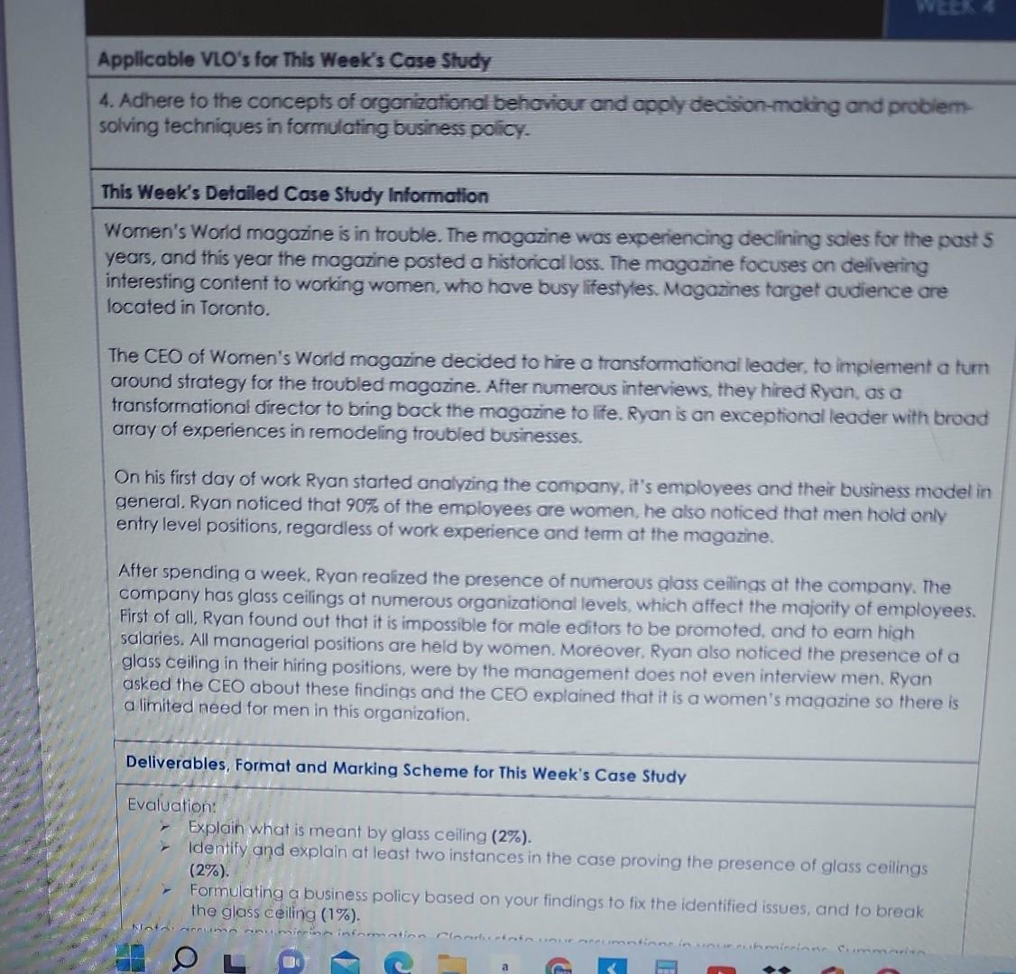  Applicable VLO's for This Week's Case Study 4. Adhere to the