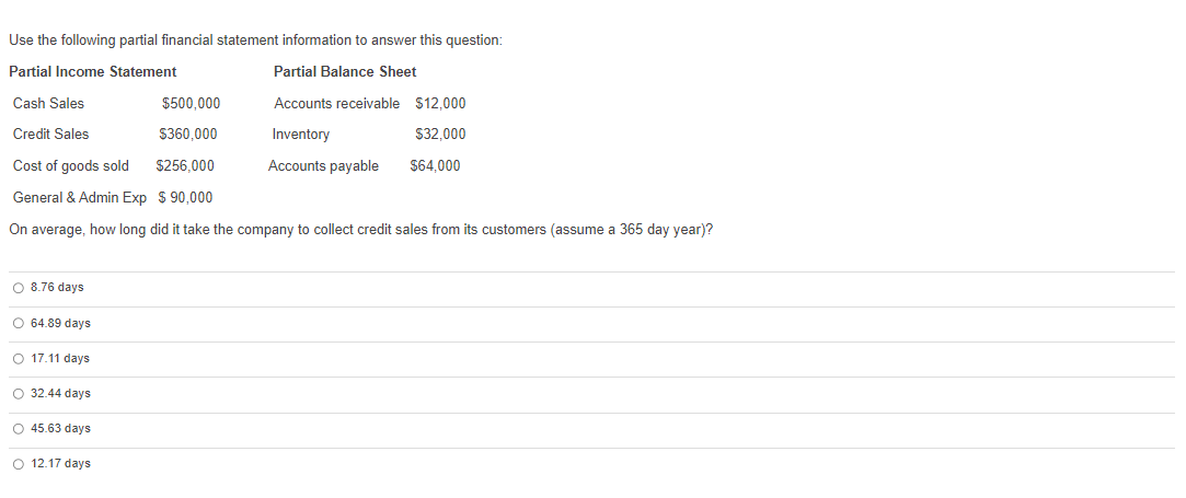  Use the following partial financial statement information to answer this question: