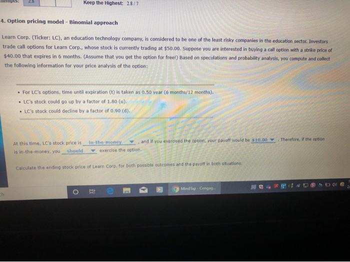  Keep the Highest: 2817 4. Option pricing model - Binomial approach