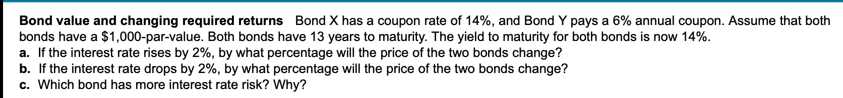 Bond value and changing required returns Bond X has a coupon
