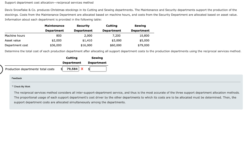  Support department cost allocation-reciprocal services method Davis Snowflake & Co. produces
