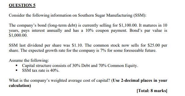 note please show working ( no Excel) and thank you. QUESTION
