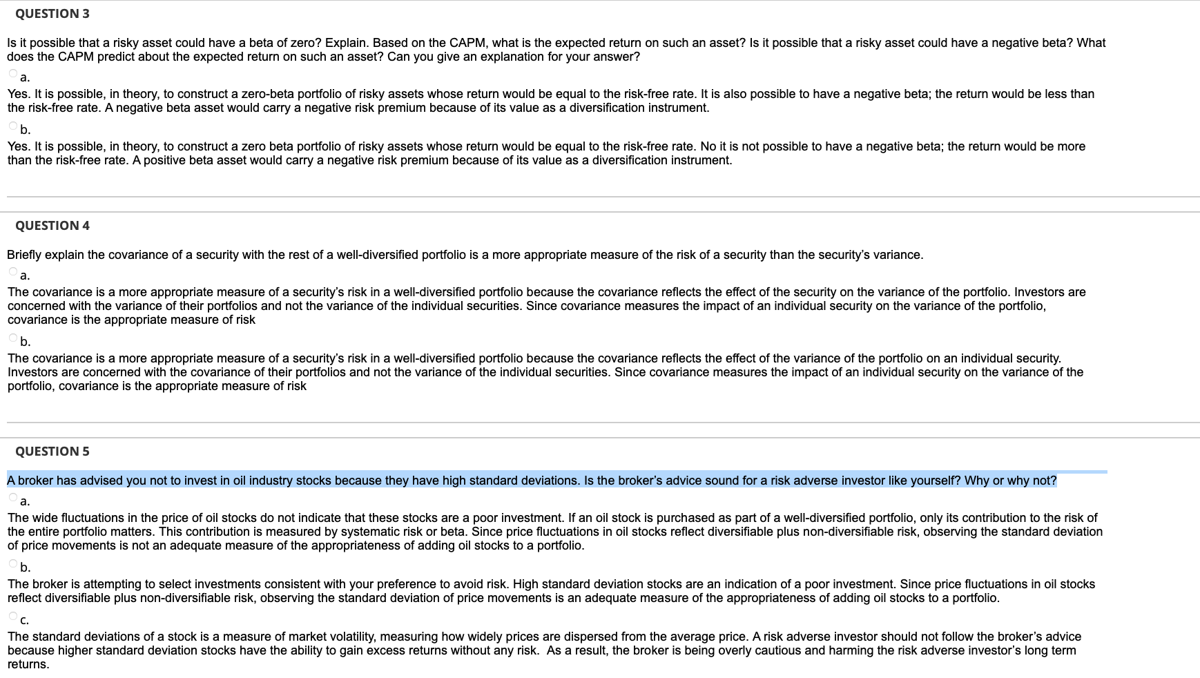  QUESTION 3 does the CAPM predict about the expected return on