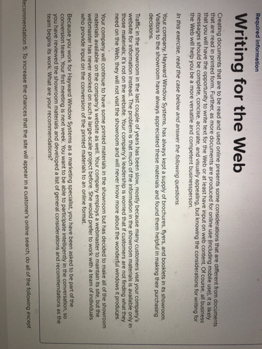  Required information Writing for the Web Creating documents that are to