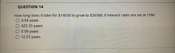 QUESTION 14 How long does it take for $14050 to grow