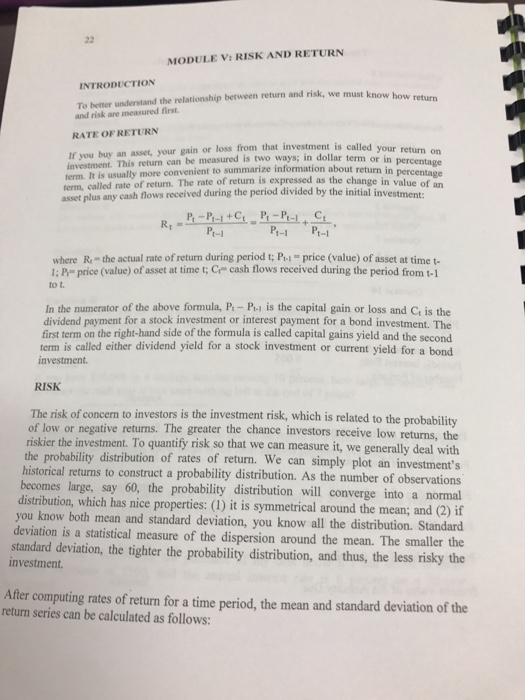  MODULE V: RISK AND RETURN INTRODUCTION To bemer understand the relationship
