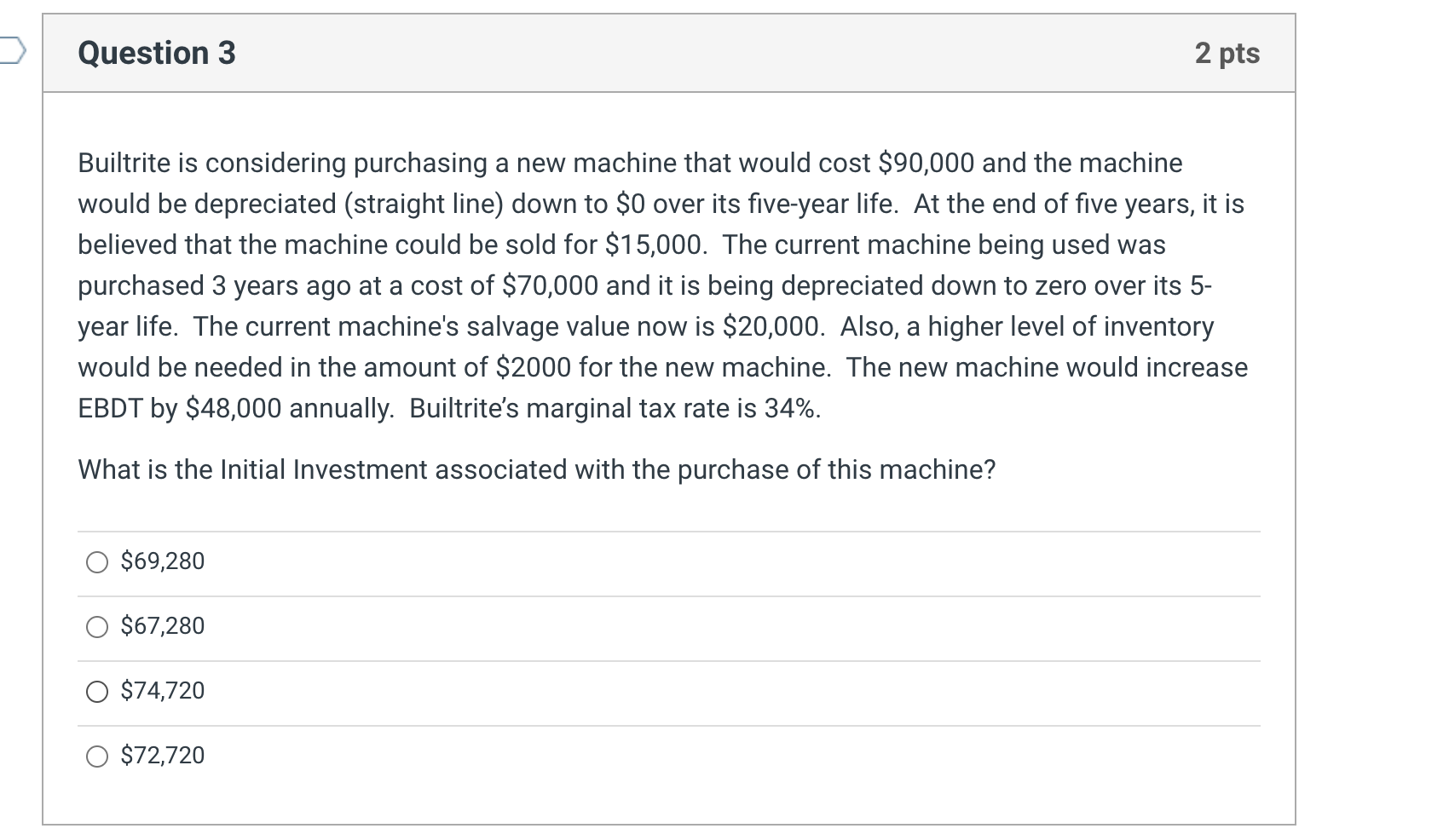 Builtrite is considering purchasing a new machine that would cost $90,000