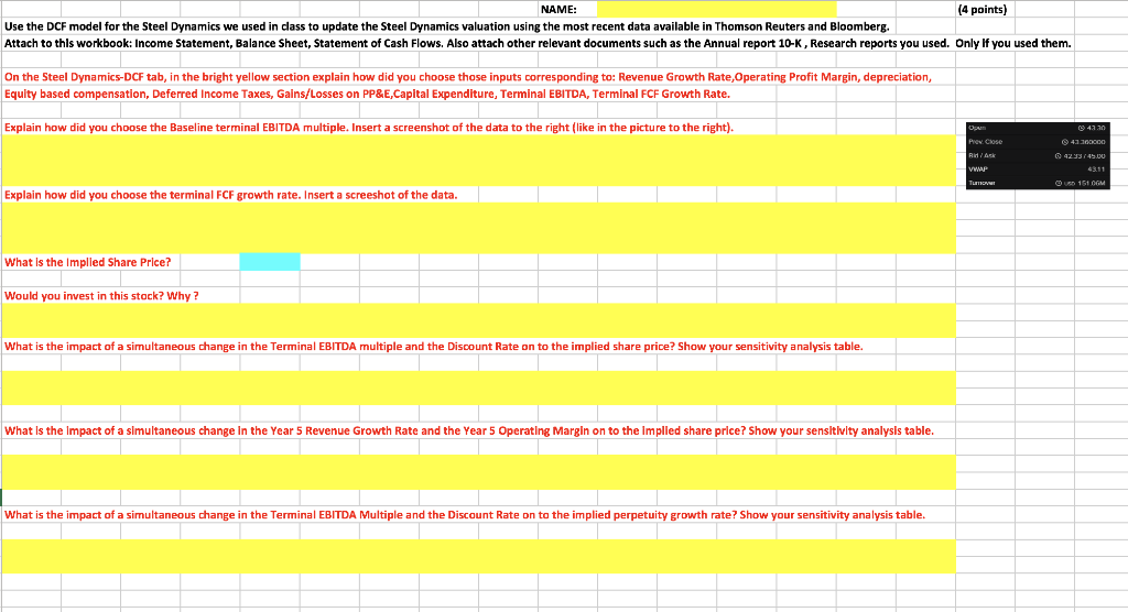  NAME: (4 points) Use the DCF model for the Steel Dynamics