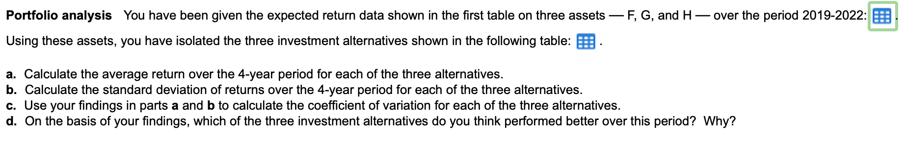  Portfolio analysis You have been given the expected return data shown