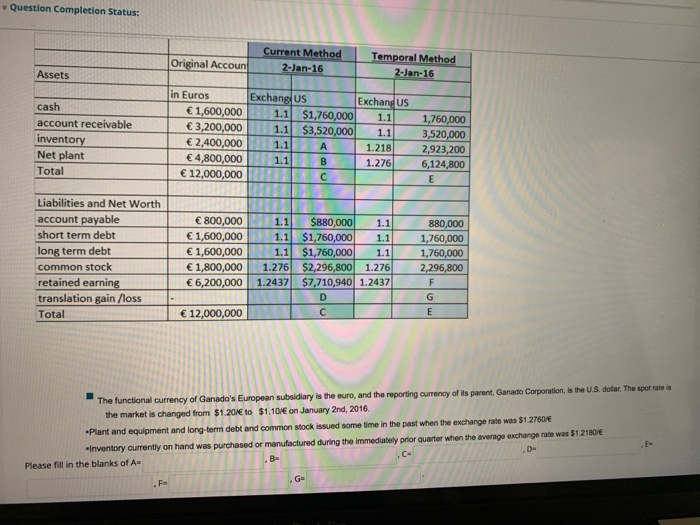  Question Completion Status: Original Accoun Current Method 2-Jan-16 Temporal Method 2-Jan-16
