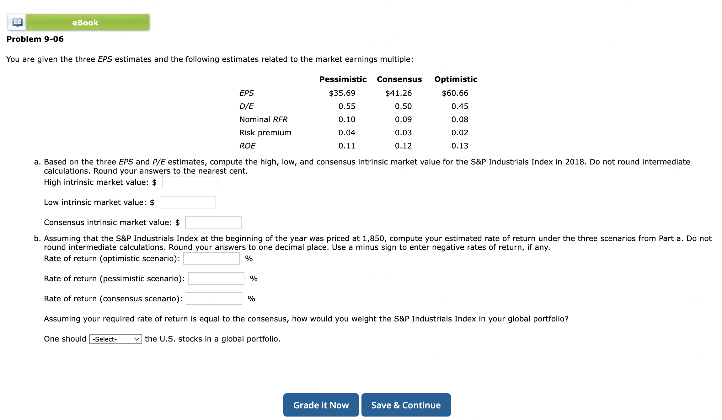  Problem 9-06 You are given the three EPS estimates and the