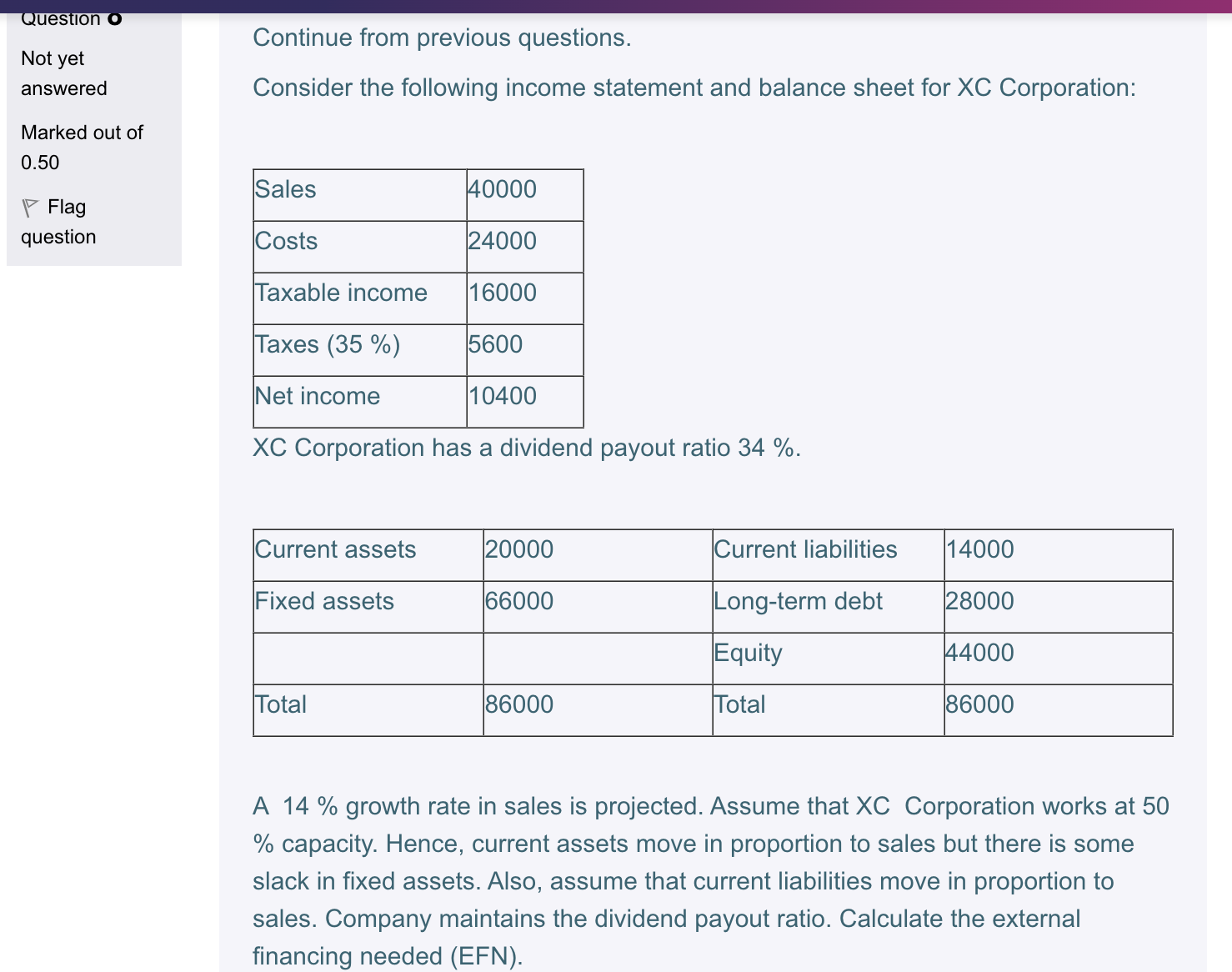 Continue from previous questions. Consider the following income statement and balance