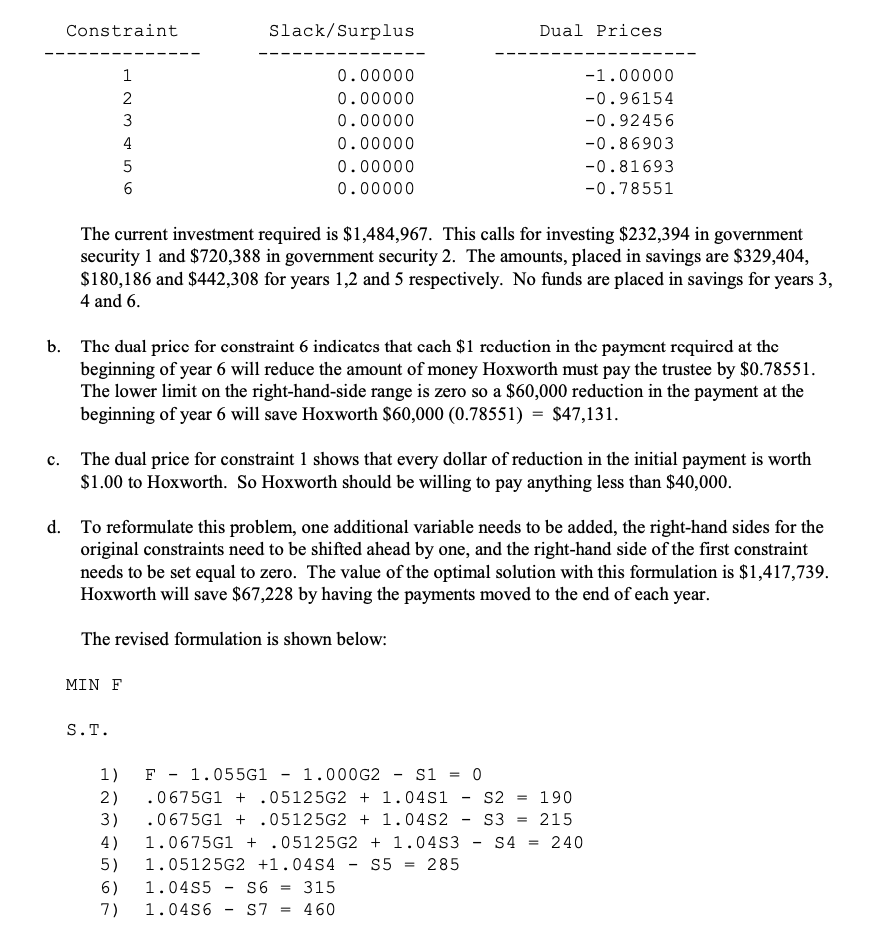 part d), which I provided. Why is the optimal value less when