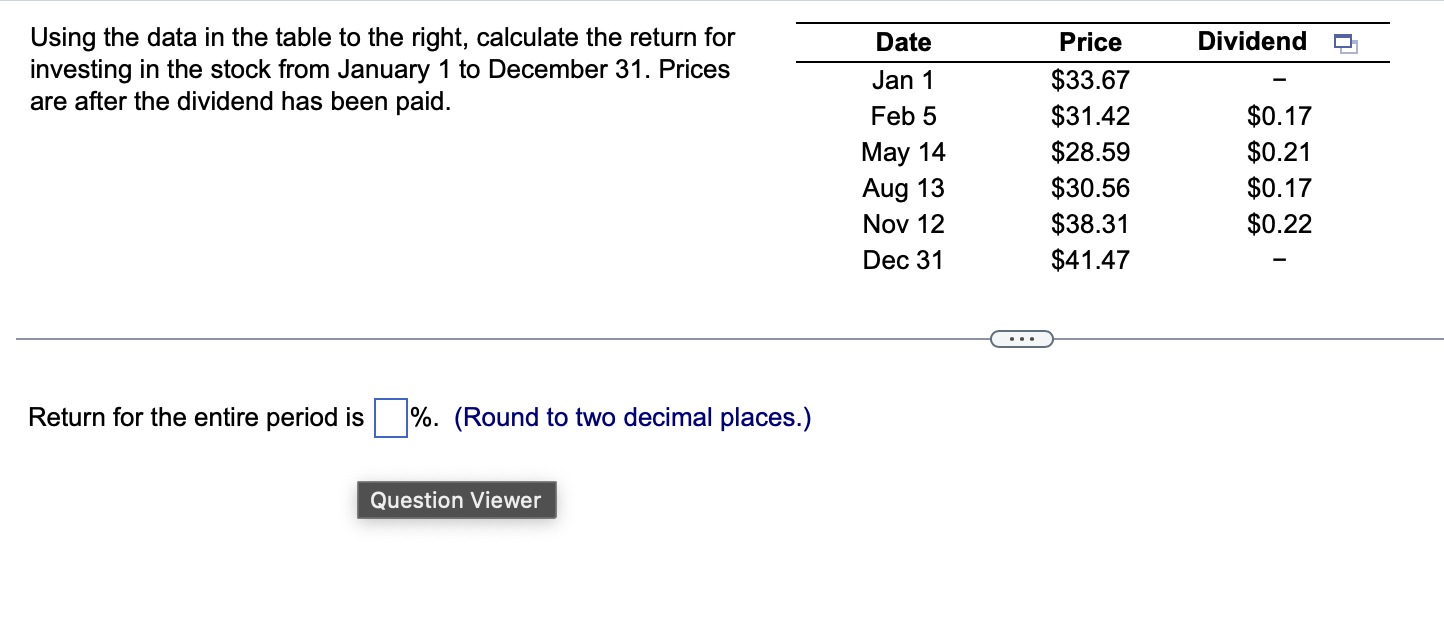  Using the data in the table to the right, calculate the