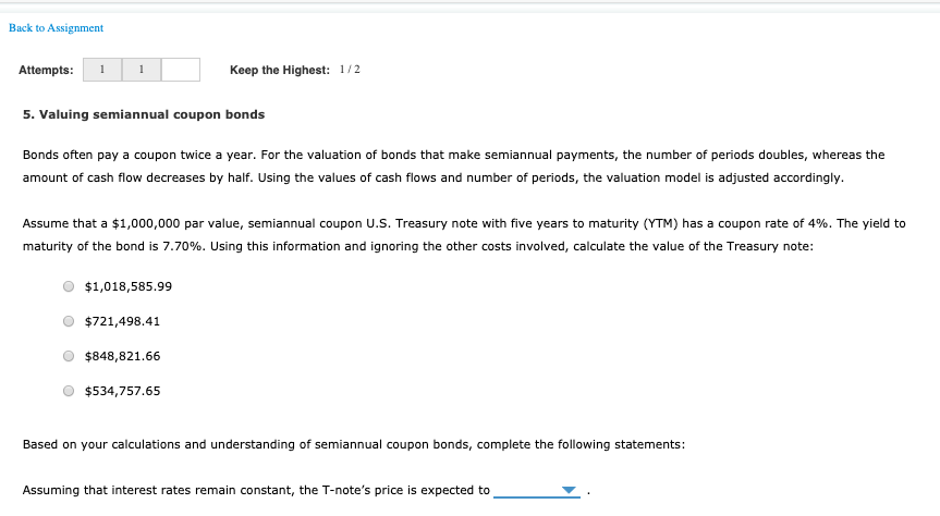  Back to Assignment Attempts: 1 Keep the Highest: 1/2 5. Valuing