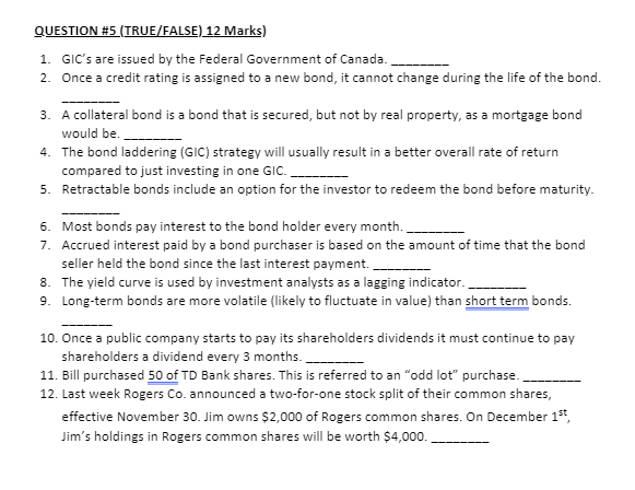 Please do answer all of them, help would be appreciated. QUESTION #5