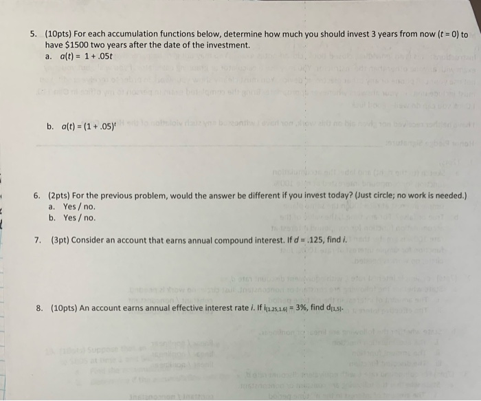  5. (10pts) For each accumulation functions below, determine how much you