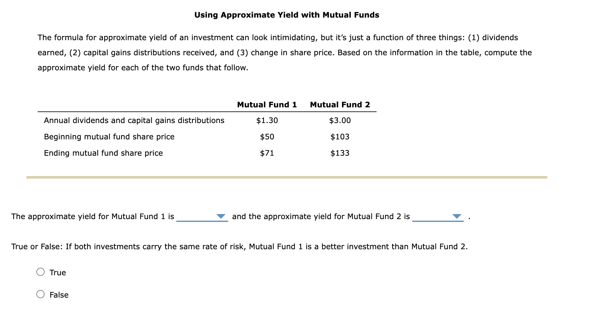 change in share price. Based on the information in the table, compute