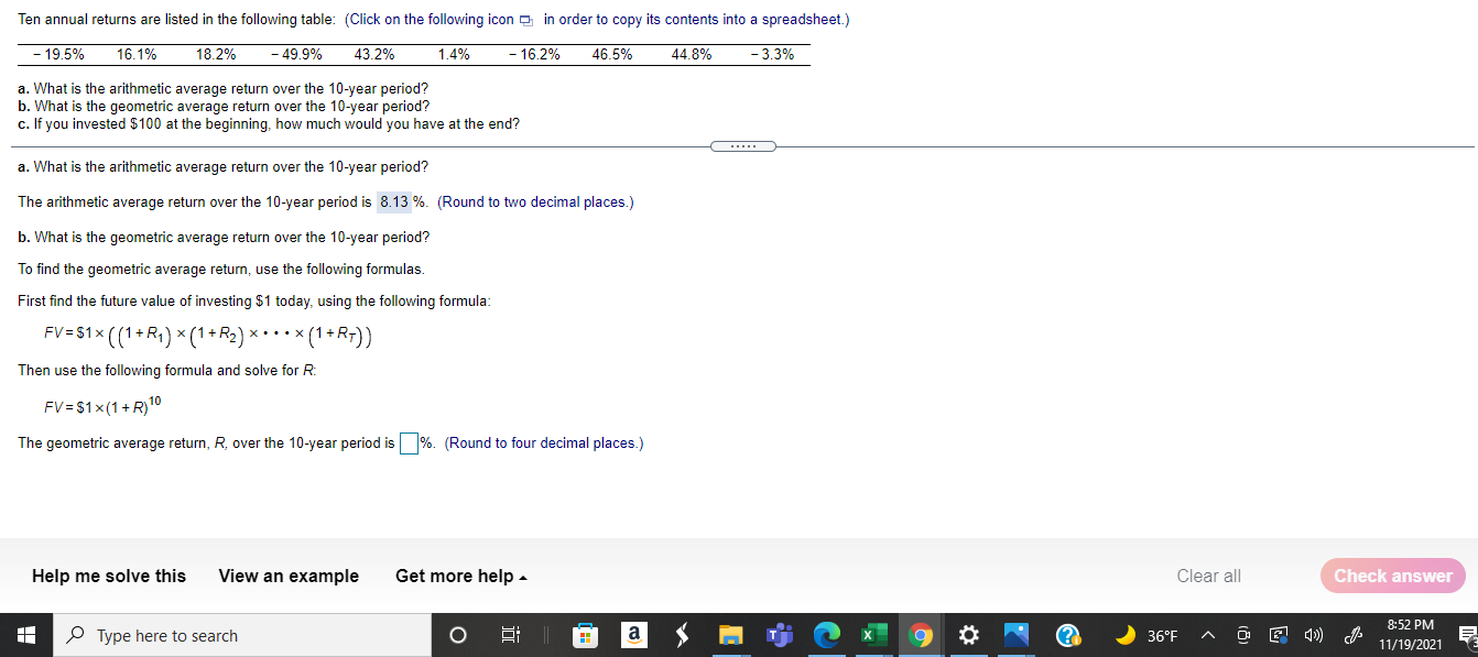 What is the geometric average return over the 10 year period? and