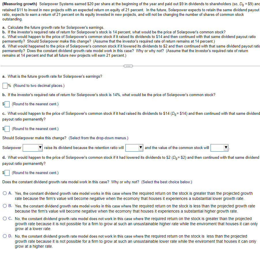 = (Measuring growth) Solarpower Systems earned $20 per share at the