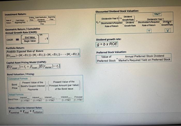 please use the formulas from the formula sheet Investment Return: Geometric Return
