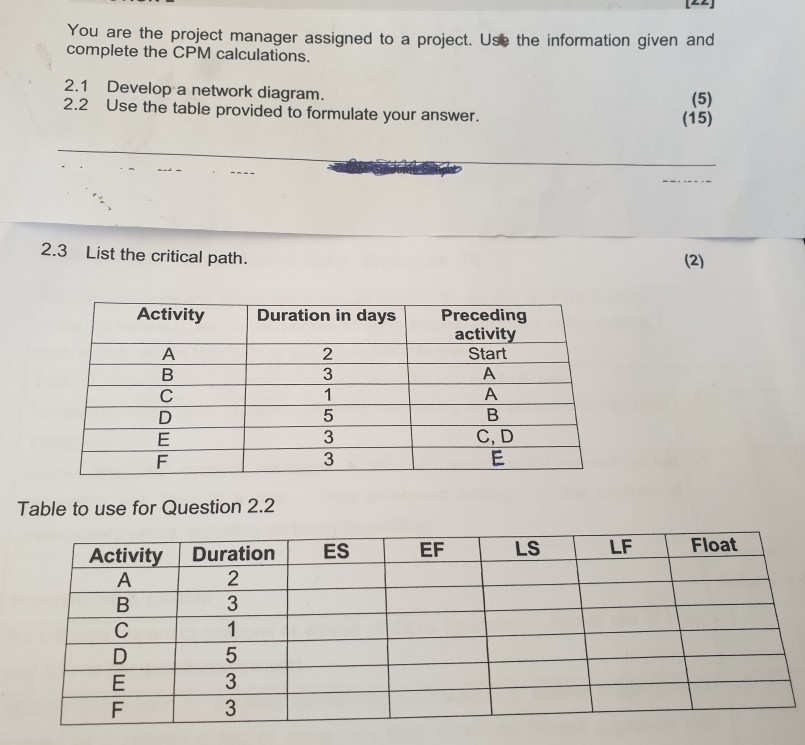 please help with question 2.1 , 2.2 and 2.3 You are