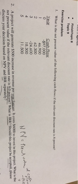  Finish Topic 8 Topic 9 Exercise problem 1. What is the