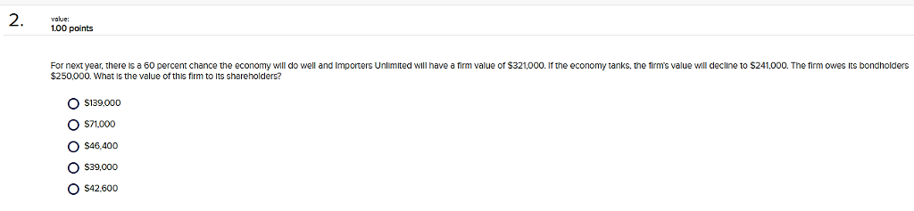 Hello, I need help answering this finance question below. .00 points For