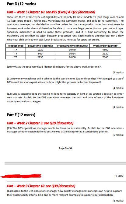 Hint - Week 5 Chapter 10: see M35 (Excel) \& Q22