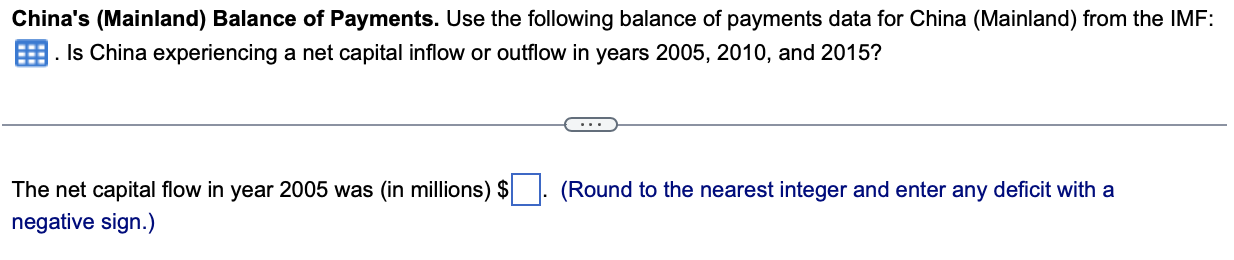 icon to import the table into a spreadsheet.) China's (Mainland) Balance of