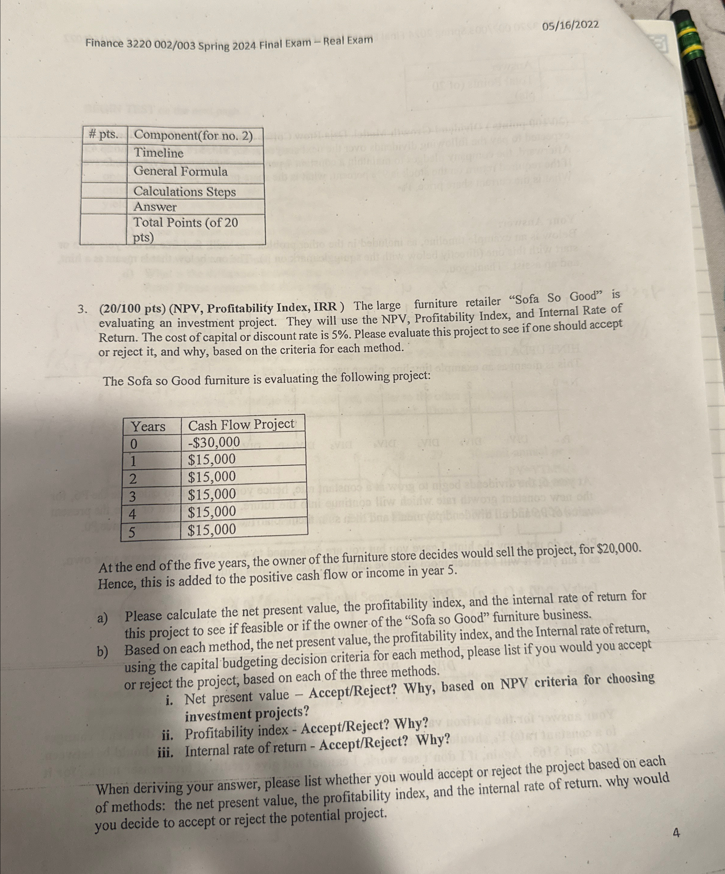  Finance 3220002/003 Spring 2024 Final Exam - Real Exam 0516?2022 \table[[#