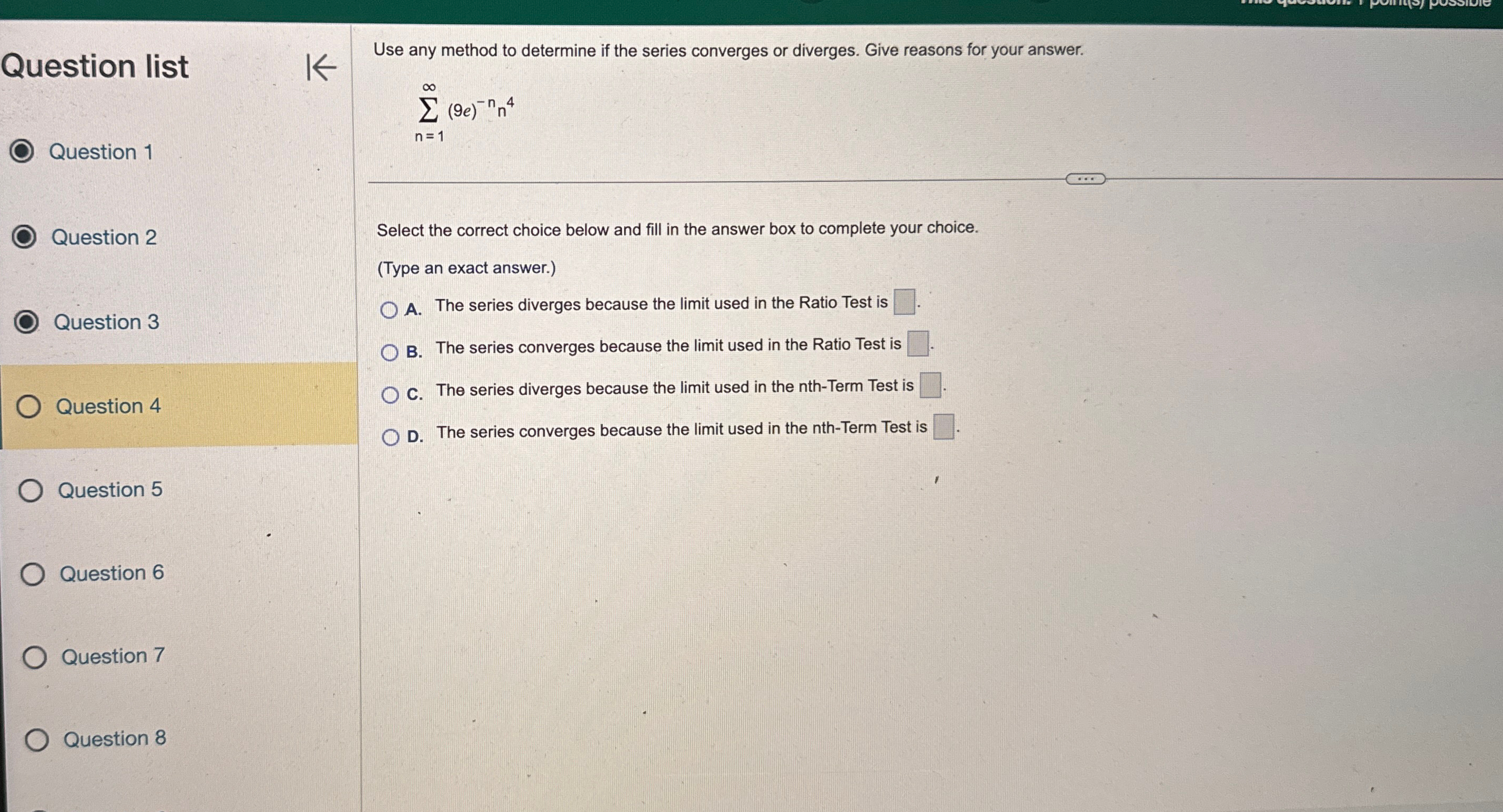  Question list O) Question 1 Question 2 O. Question 3 Question