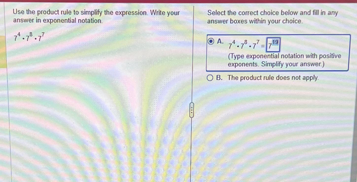  Use the product rule to simplify the expression. Write your answer