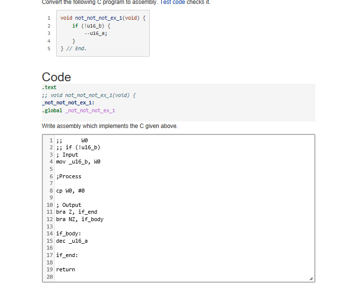  Convert the following C program to assembly. Test code checks it.