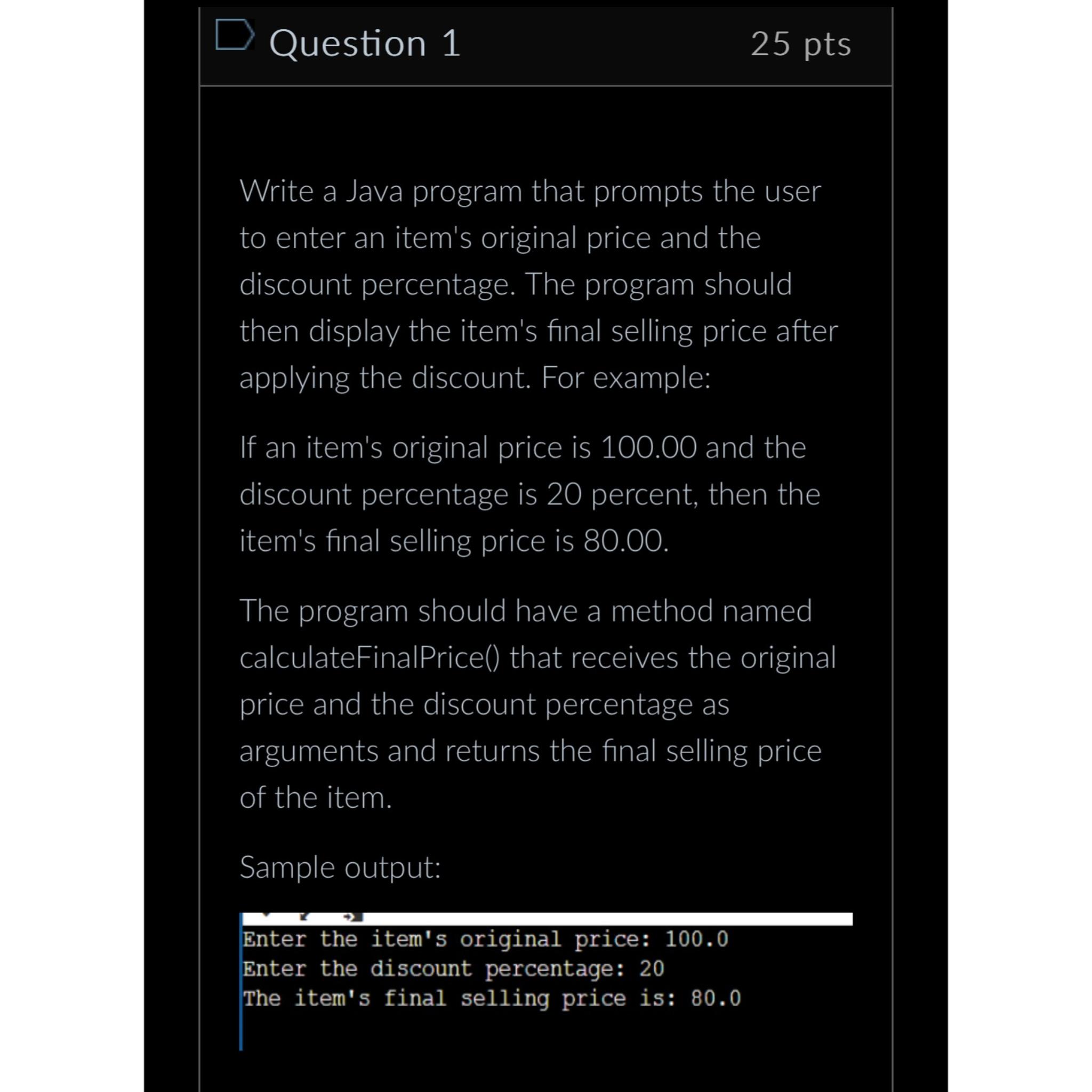  Write a Java program that prompts the user to enter an