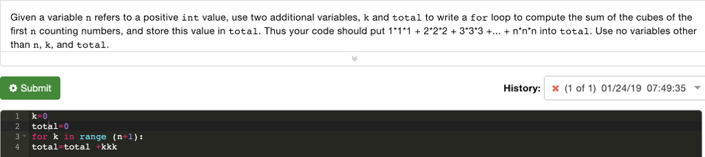  Given a variable n refers to a positive int value, use