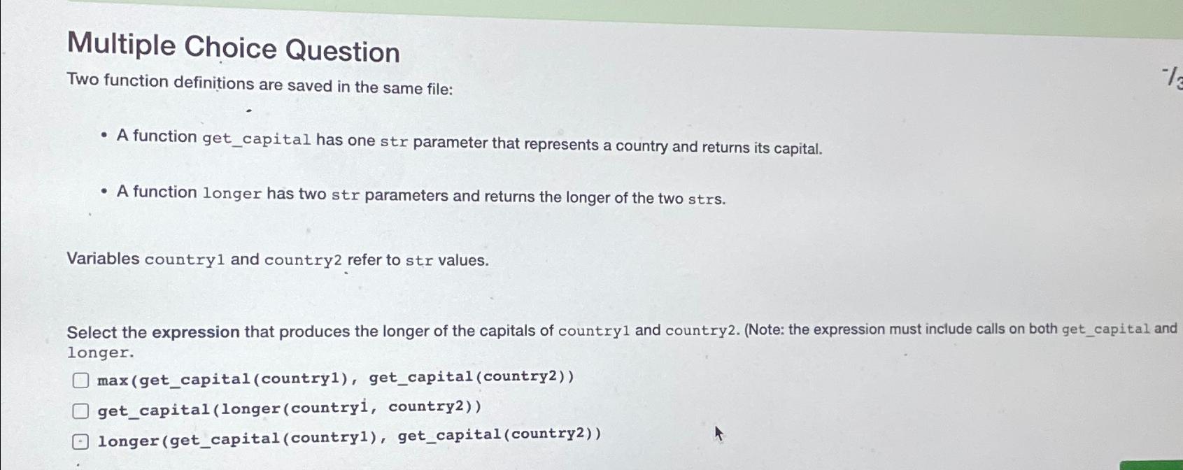  Multiple Choice Question Two function definitions are saved in the same