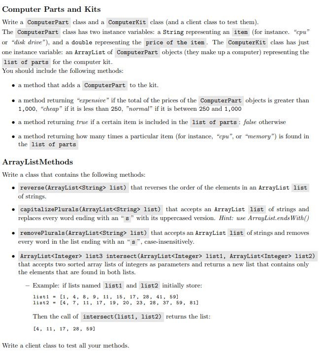  Computer Parts and Kits Write a Computerpart class and a ComputerKit