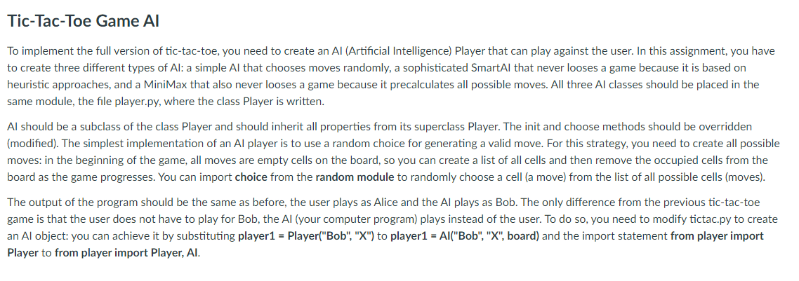 chooses moves randomly, a sophisticated SmartAl that never looses a game because