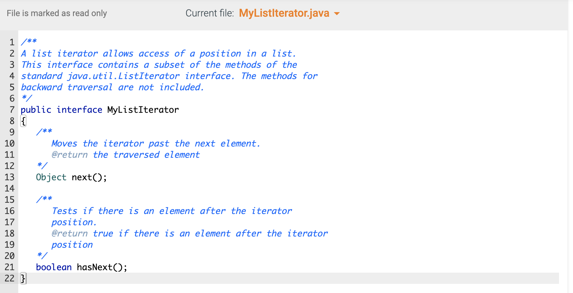 assignment you are given the following Java source code files: - MyListiterator.java