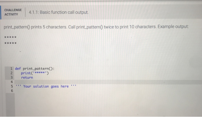  CCTWITN4.1.1: Basic function call output print pattern0 prints 5 characters. Call