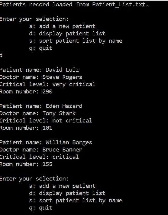 patient details) CSE240 sort: The 3 patients seen in display() output above